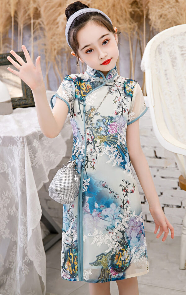 Bitablue Girl's Chinese Dragon and Phoenix Floral Dress - Image 2