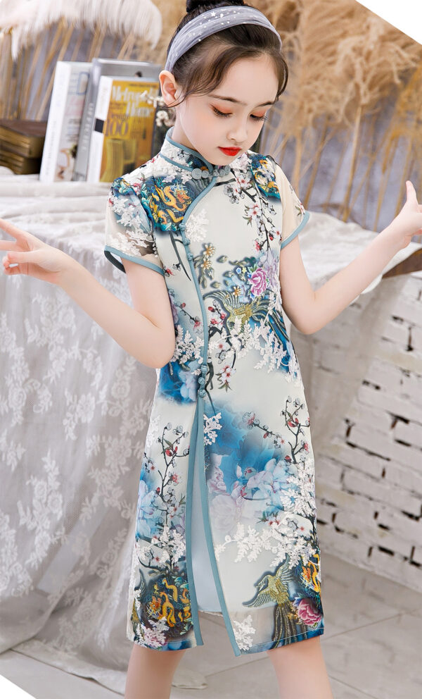 Bitablue Girl's Chinese Dragon and Phoenix Floral Dress - Image 3