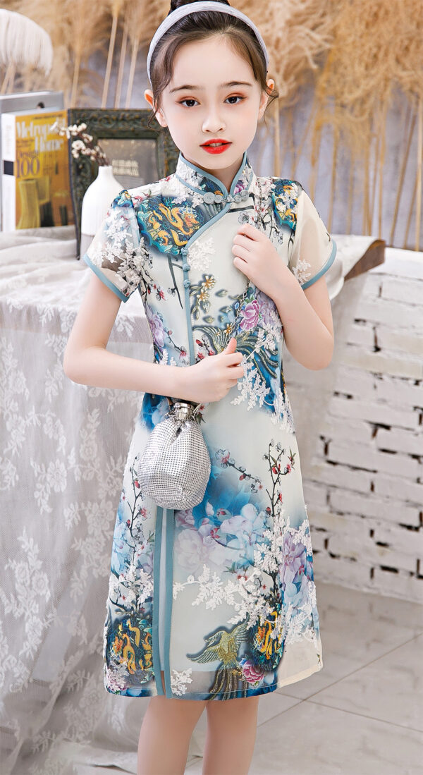 Bitablue Girl's Chinese Dragon and Phoenix Floral Dress - Image 8