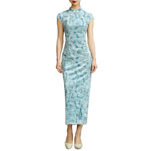 Women’s Dreamy Celestial Velvet Peony Print Moon Sleeves Qipao