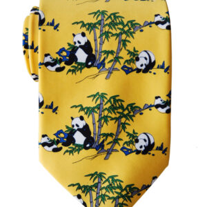 Yellow Background Panda Bamboo Tie