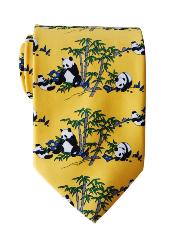 Yellow Background Panda Bamboo Tie