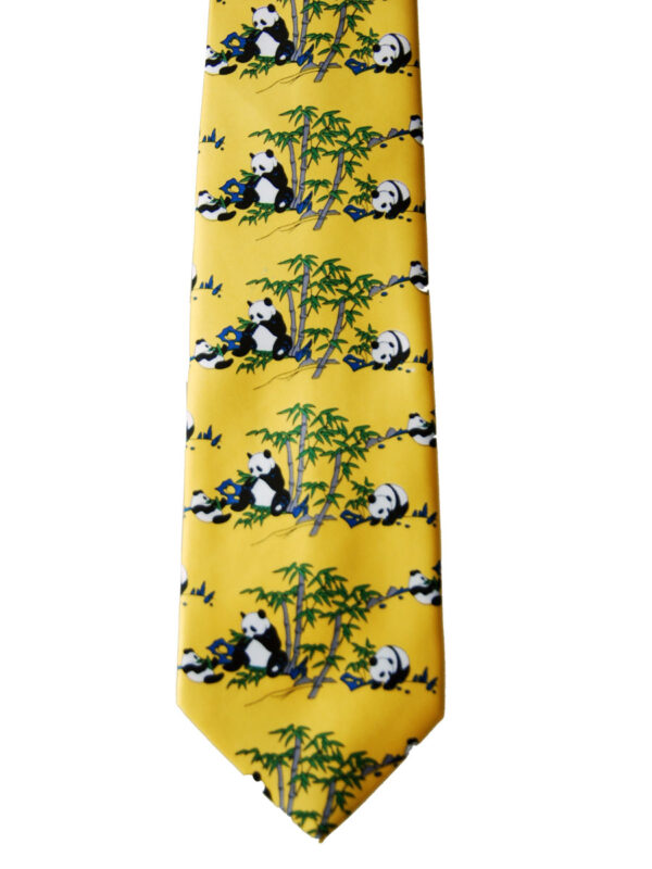 Yellow Background Panda Bamboo Tie - Image 3