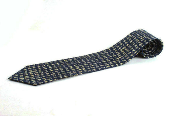 Navy Blue Background with Cream-Colored Seal Script Calligraphy Tie - Image 2