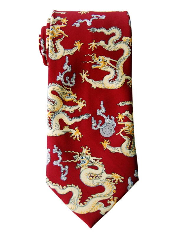 Red Background with Golden Dragon Pattern Tie - Image 2