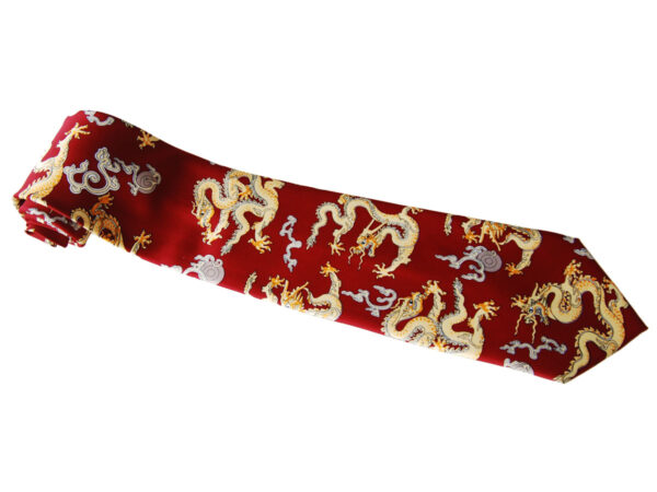 Red Background with Golden Dragon Pattern Tie - Image 3