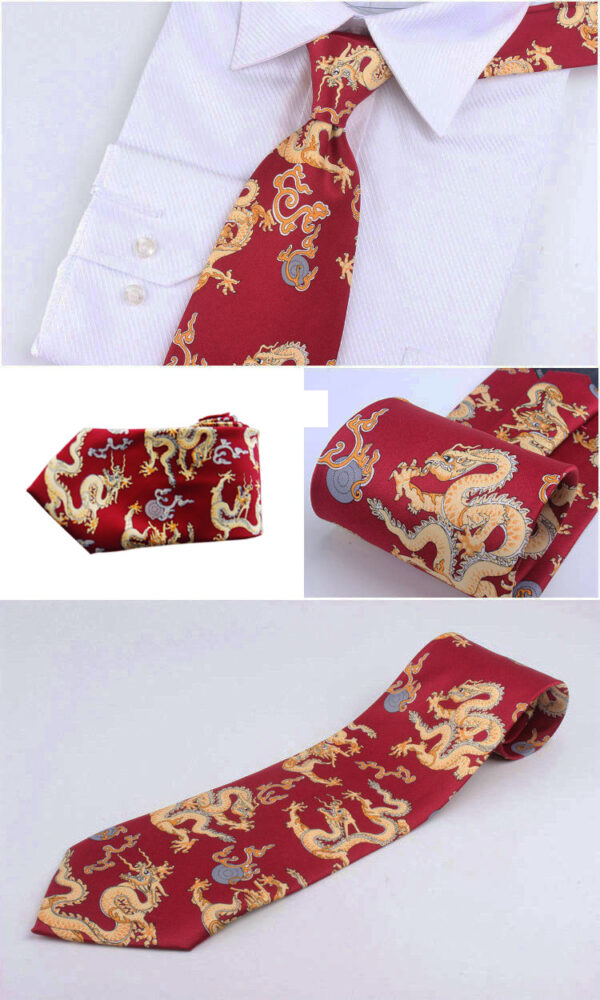 Red Background with Golden Dragon Pattern Tie - Image 4