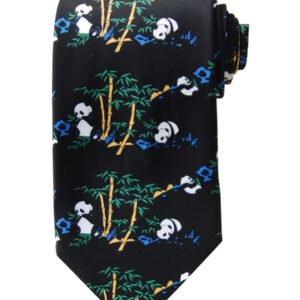 Black Background Panda Bamboo Tie