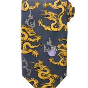 Charcoal Grey Background with Golden Dragon Pattern Tie