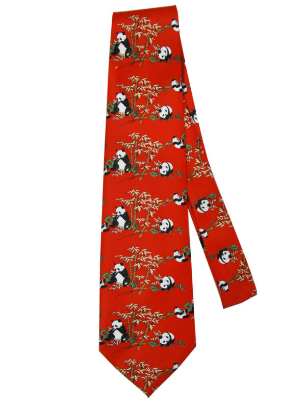 Red background panda bamboo forest tie - Image 2