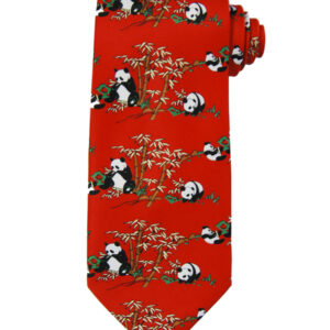 Red background panda bamboo forest tie
