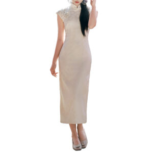Women's Off-White Jacquard Floral Cheongsam Dress