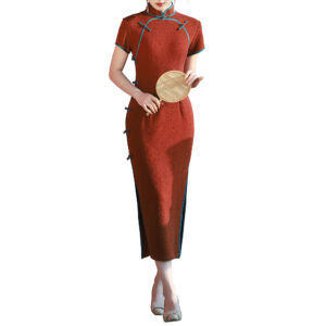 Women's Elegant Short Sleeve Chinese Dress - Breathable Wrinkle Textured Fabric, Stretchy Comfort