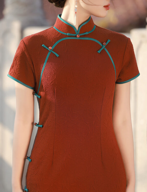 Women's Elegant Short Sleeve Chinese Dress - Breathable Wrinkle Textured Fabric, Stretchy Comfort - Image 6