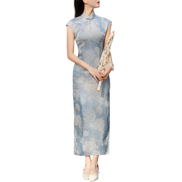 Women’s Luxurious Peony Jacquard Satin Chinese Dress