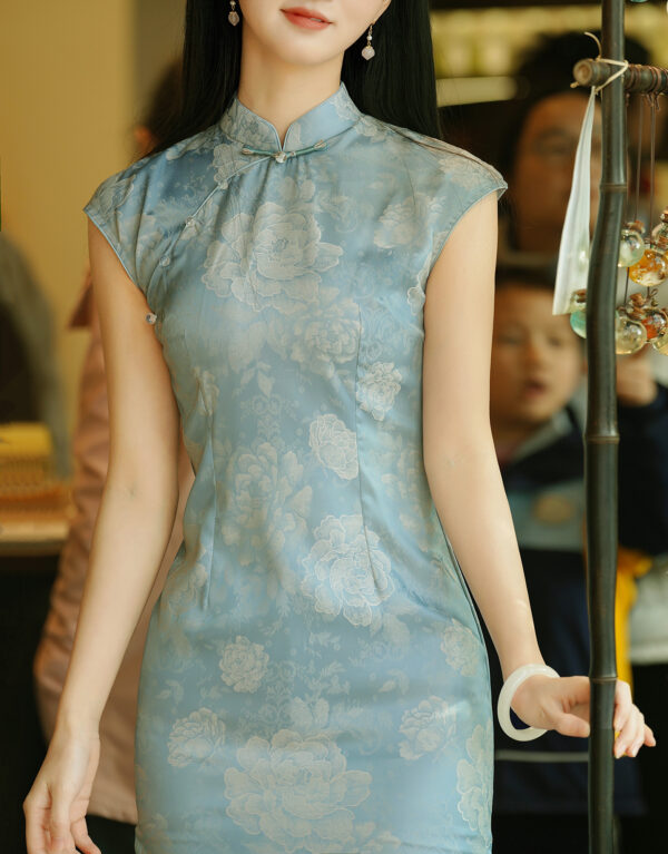 Women’s Luxurious Peony Jacquard Satin Chinese Dress - Image 3