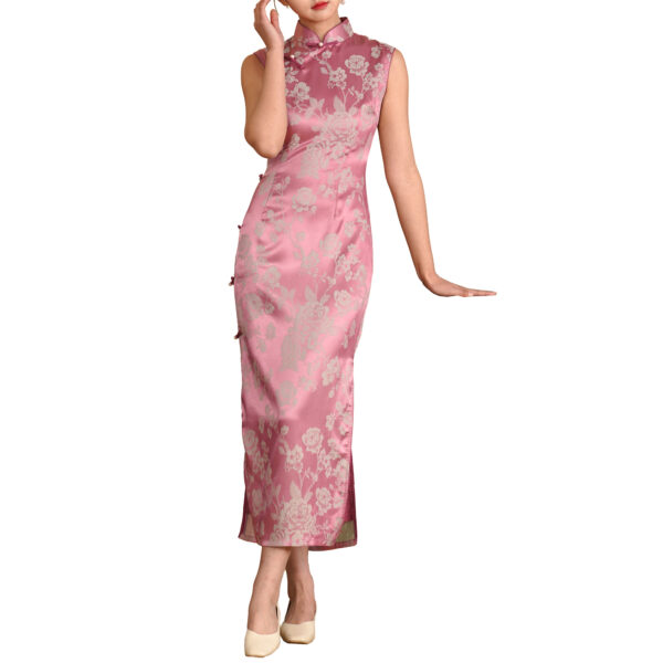 Women’s Peony Jacquard Qipao in Light Coral