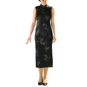Women’s Leaves Print Satin Mid-length Qipao