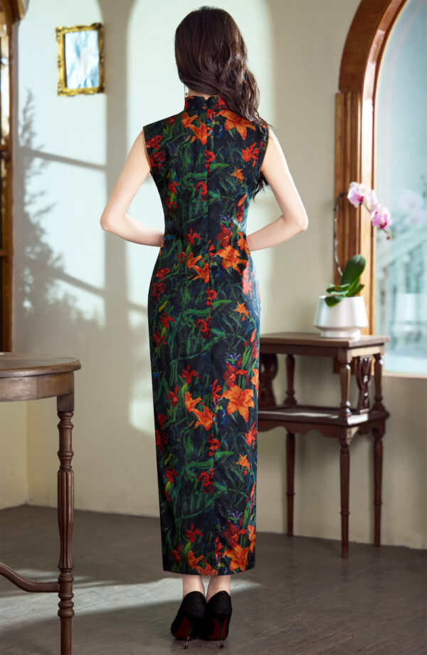 Women’s Elegant Lily Oil-Painting Print Chinese dress - Image 7