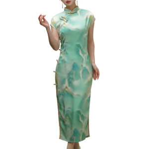 Women’s Jade-Inspired Landscape Qipao Chinese Dress