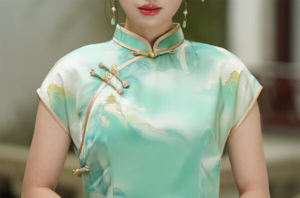 Women’s Jade-Inspired Landscape Qipao Chinese Dress - Image 4