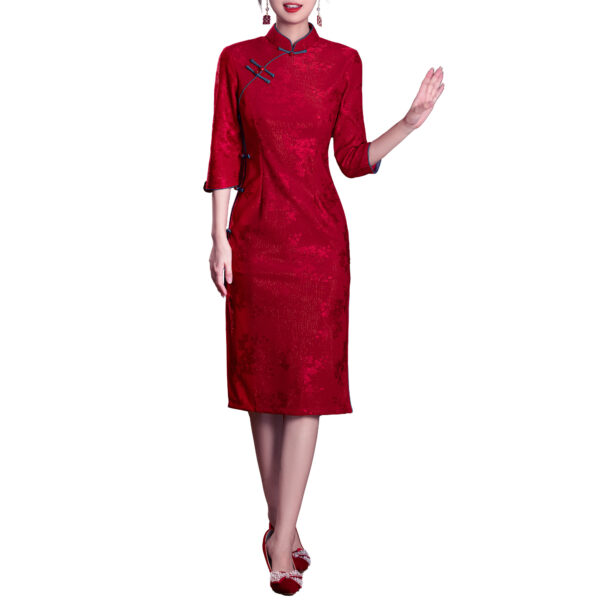 Women’s Scarlet Gold-Sprinkled Stretchy Qipao