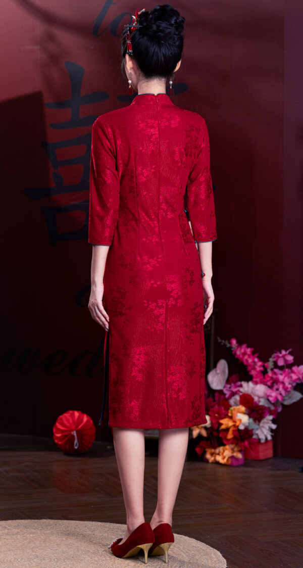Women’s Scarlet Gold-Sprinkled Stretchy Qipao - Image 7