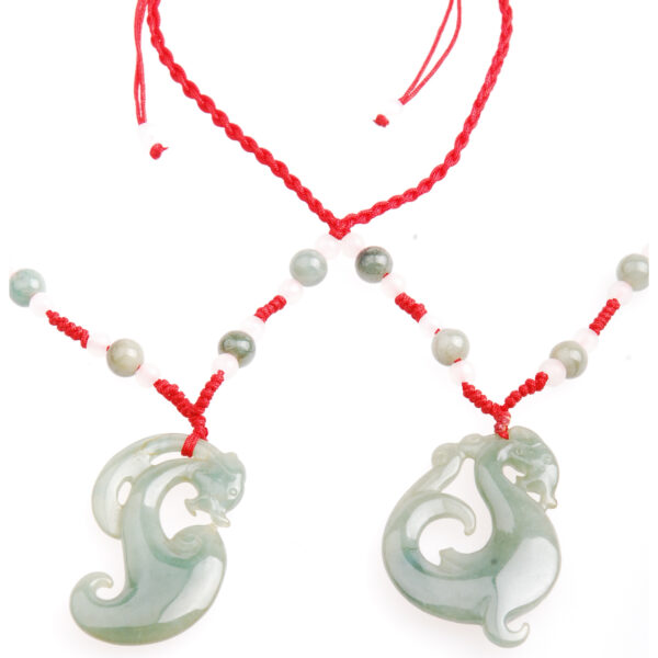 Dragon and Phoenix Auspicious Jade Red String Necklace - Image 2