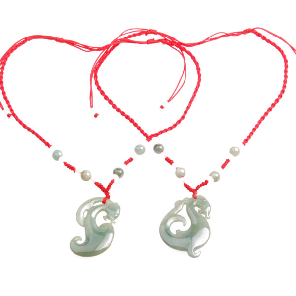 Dragon and Phoenix Auspicious Jade Red String Necklace